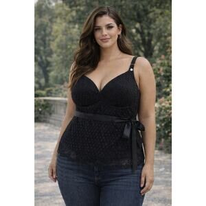 Cacique Lingerie Plus Size 18/20 Bustier Top Black Lace Sexy Underwire Diamond